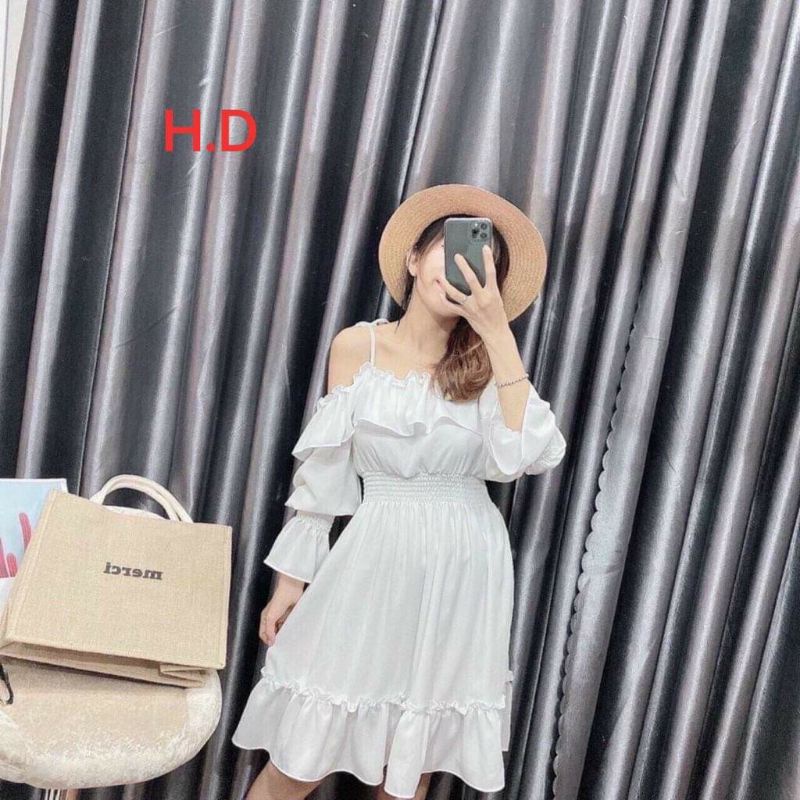 Váy Tiểu Thư Trắng Trễ Vai Hoặc Cổ Vuông Vintage 2 Dây Buộc Vai ❤ Đầm Xòe 2 Lớp có lót trong Mặc Nhiều Kiểu giá rẻ Maxi