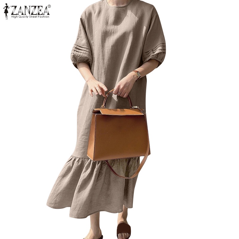 Đầm maxi Zanzea dáng rộng tay phồng đuôi cá thời trang cho nữ