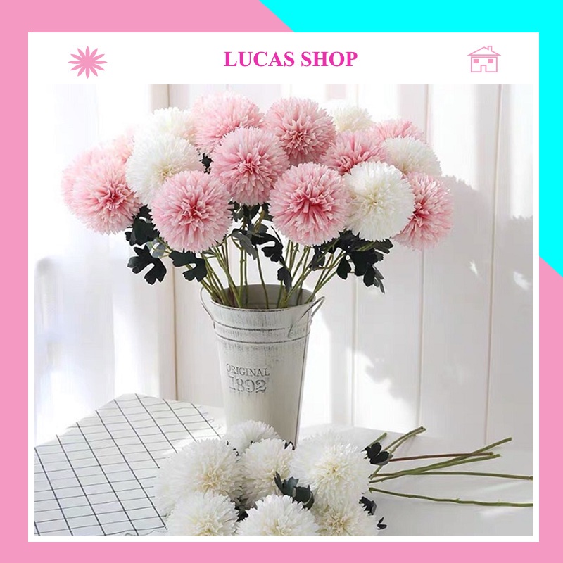 Combo 10 hoa giả - Hoa cúc Pansy Lucas 65cm 1 cành 3 bông trang trí bền, đẹp, sang trọng