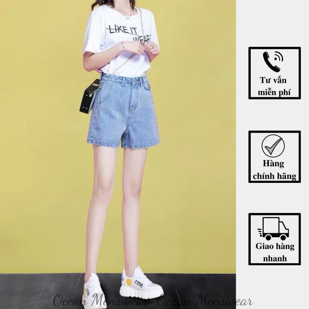 Shorts bò jean nữ màu xanh nhạt cạp cao trẻ trung hot 2021