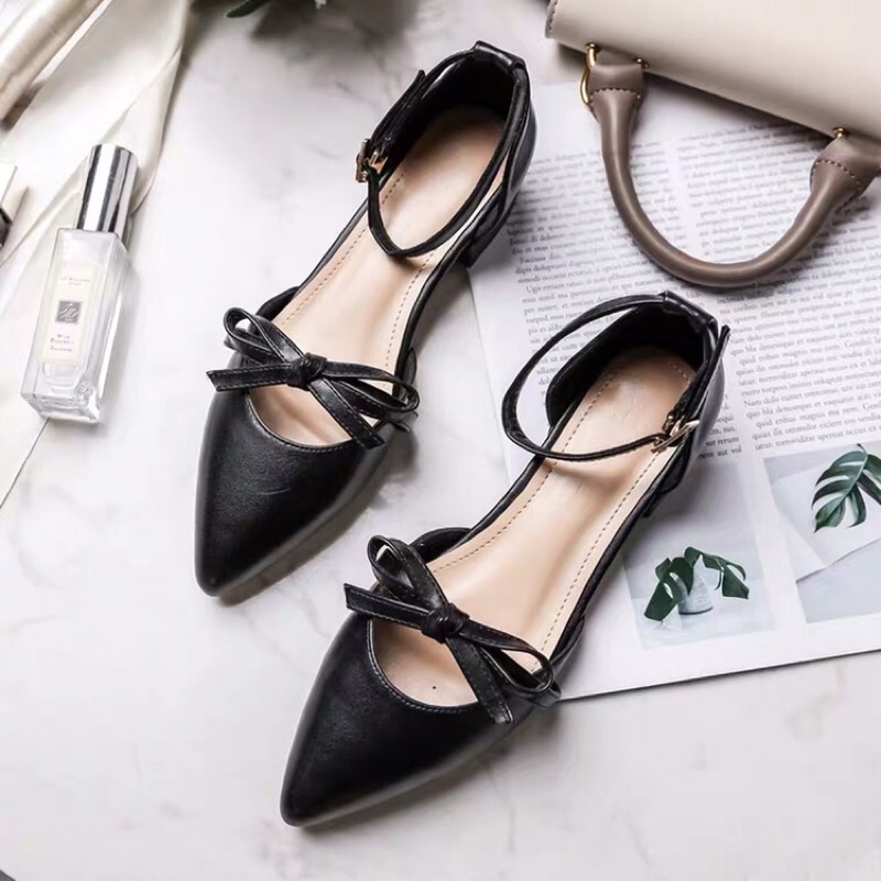 Giày búp bê nữ gót thấp kiểu dáng buộc nơ hai màu, SB32 - November House