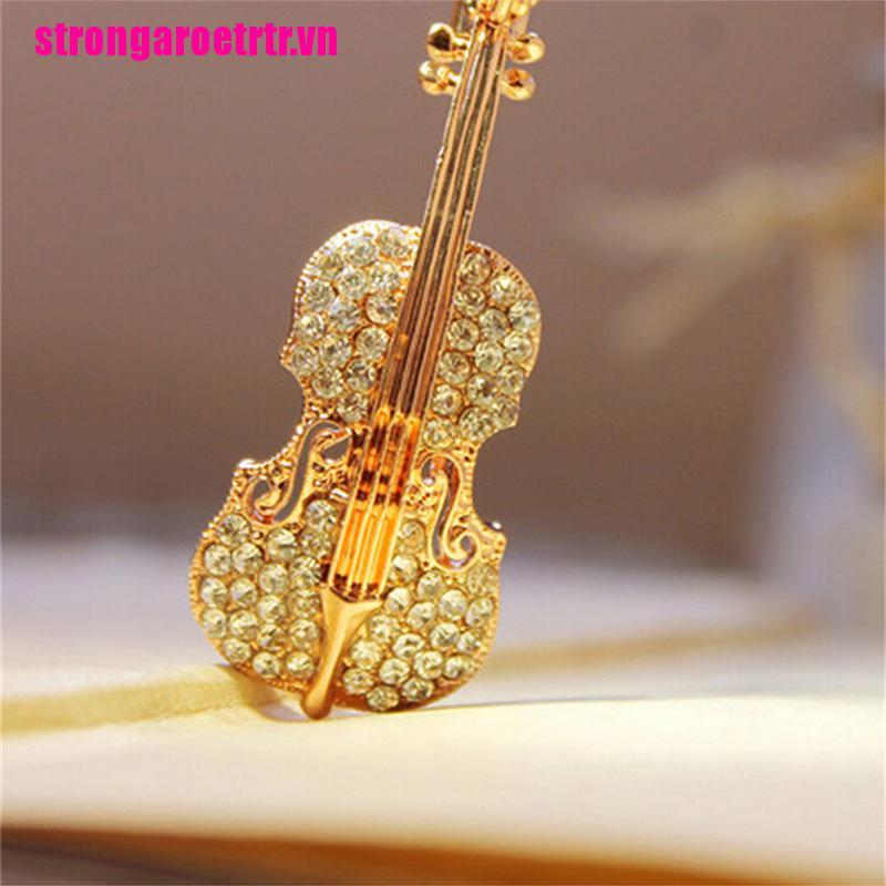 Trâm Cài Áo Mạ Vàng / Bạc Hình Đàn Violin Đính Đá