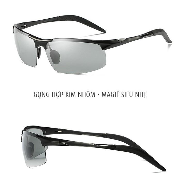 [CHÍNH HÃNG] Kính mát nam Mắt kính đổi màu đi ngày và đêm cao cấp Aoron 8177 tròng kính Polarized phân cực chống tia UV