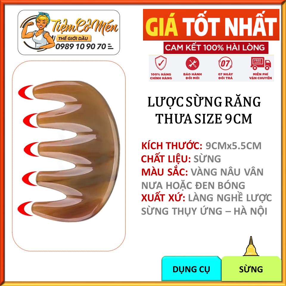 Lược sừng răng thưa (Size S: 9cm) - chải tóc xoăn, rối, xù - Massage đầu giúp lưu thông máu