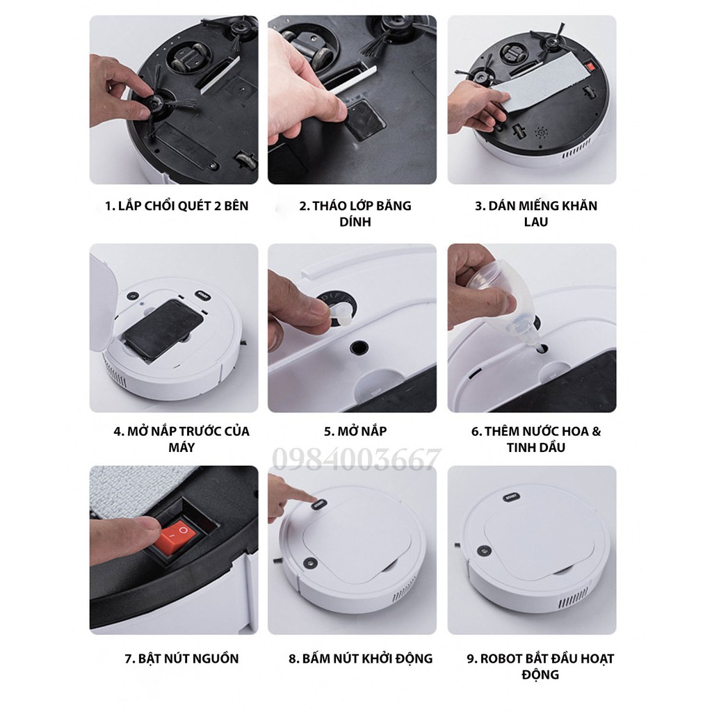 Máy hút bụi_Robot hút bụi Sweep & Clean 5 trong 1_Hút bụi, quét nhà, lau nhà, xông tinh dầu, đèn UV | BigBuy360 - bigbuy360.vn