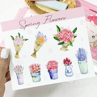 SET 8 HÌNH DÁN HOA VẼ MÀU NƯỚC - STICKER TRANG TRÍ SỔ TAY BULLET JOURNAL
