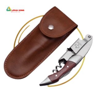 [Hot] Khui Rượu Vang Cán Gỗ + Bao Da – Đồ Khui Rượu Vang Chức Năng 5 Trong 1 Đa Năng Inox Siêu Bền, Siêu Đẹp - AlphaKing