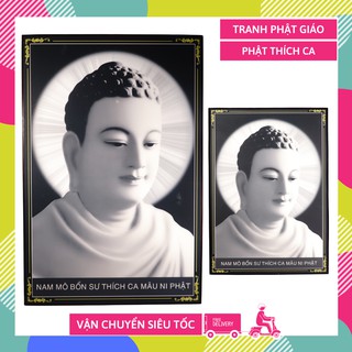 Tranh Phật Bổn Sư Thích Ca Mâu Ni chân dụng trắng đen hào quang - 2 cỡ