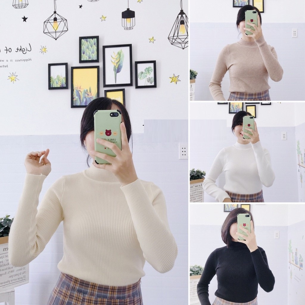 Áo len tăm cổ 3CM TAY DÀI DÁNG ÔM NHIỀU MÀU MỚI 2021