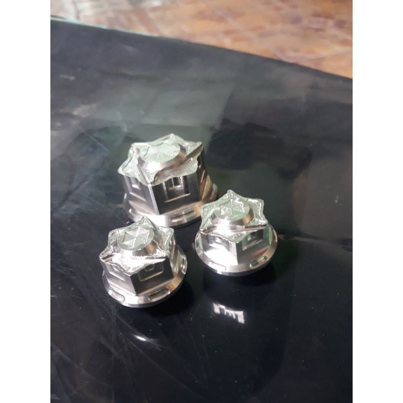 bộ 3 con lớn inox salaya ghi đông raider satria nắp ấn