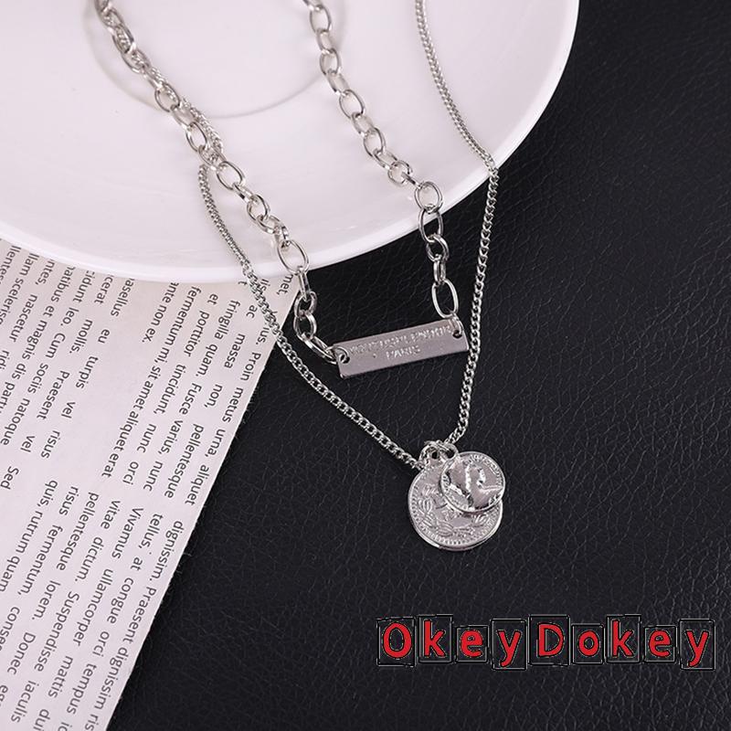 Vòng cổ hai lớp bằng kim loại mặt hình biểu tượng thời trang