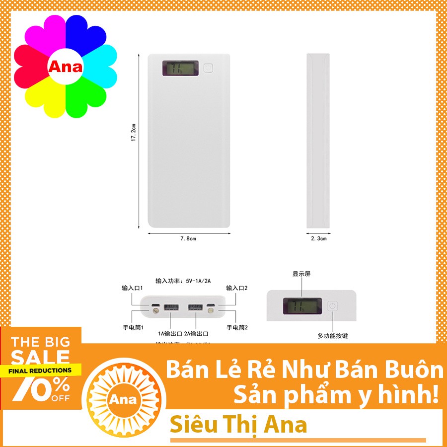 Box sạc dự phòng 8 cell hiển thị LCD - vỏ sạc không pin