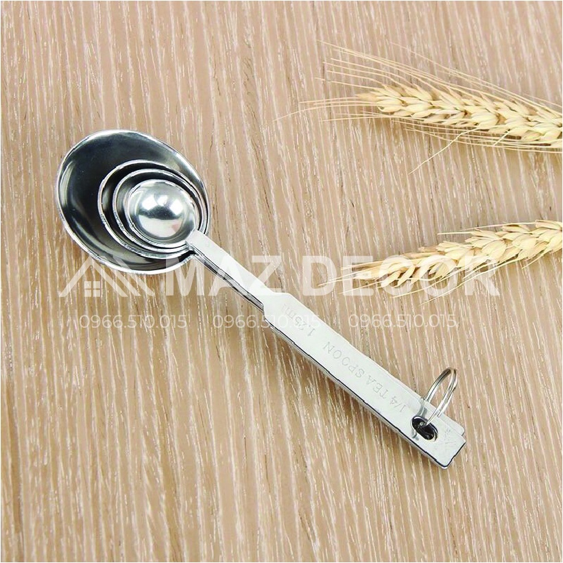 Bộ thìa muỗng đong định lượng inox 4 cỡ inox 304 dày dặn cao cấp