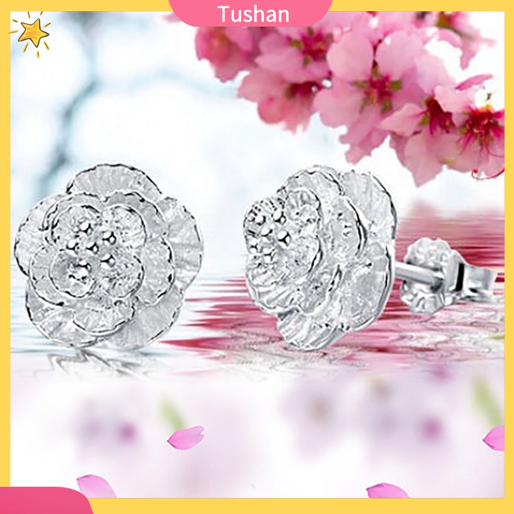 Khuyên tai hình hoa mạ bạc đính đá phong cách thanh lịch tinh tế dành cho nữ