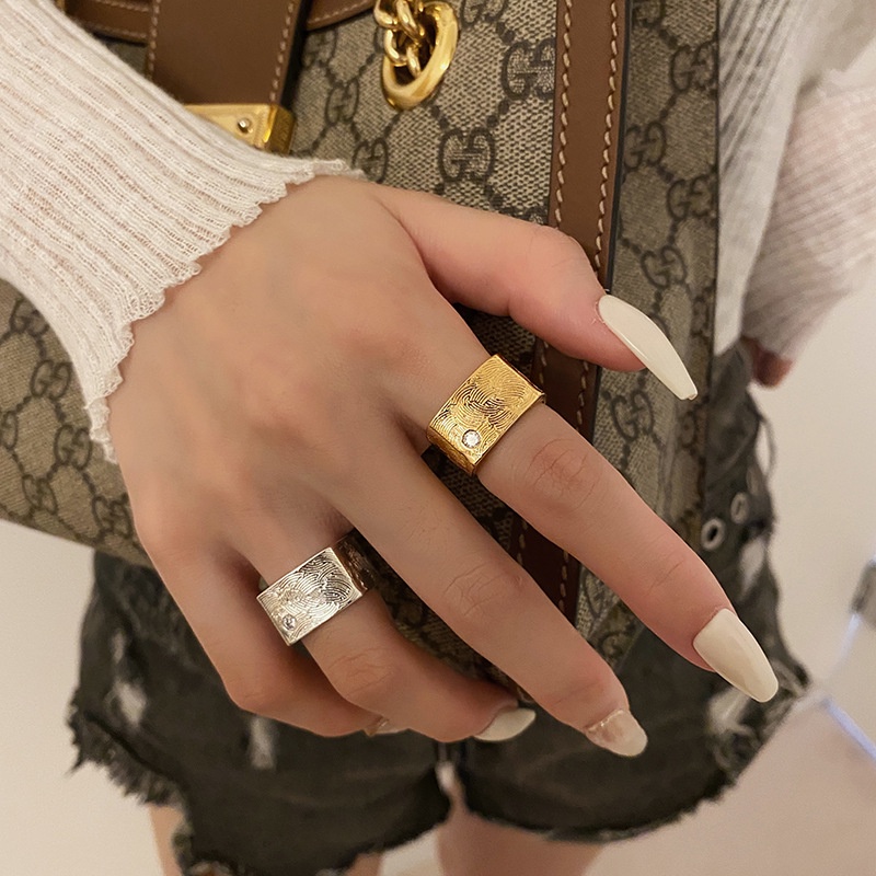 Nhẫn Hở Đính Đá Zircon Hình Vuông Màu Vàng / Bạc Tùy Chỉnh Phong Cách Gothic Thời Trang Cho Nữ