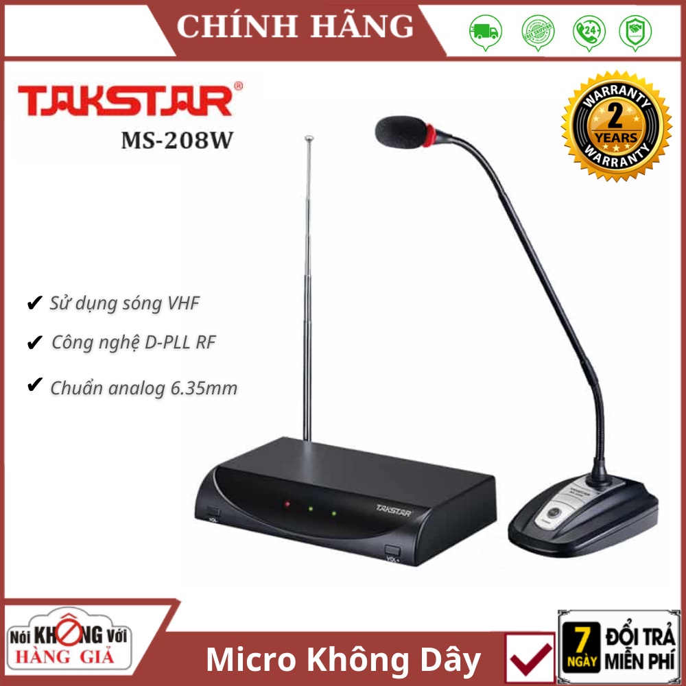 Micro Hội Thảo Không Dây Takstar MS-208W - Đầu ra cân bằng XLR chuẩn , Độ nhạy cao và độ ồn thấp