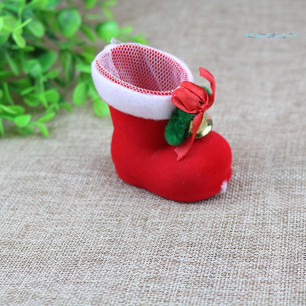 Giày Bốt Ông Già Noel Bằng Nhựa Phối Lông Màu Kẹo Dễ Thương