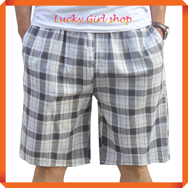 Quần Short Lửng Nam Caro Cotton 100% Lưng Bản Ngang Phối Dây Rút Trong Sang Trọng Size 42-44 -VNXK