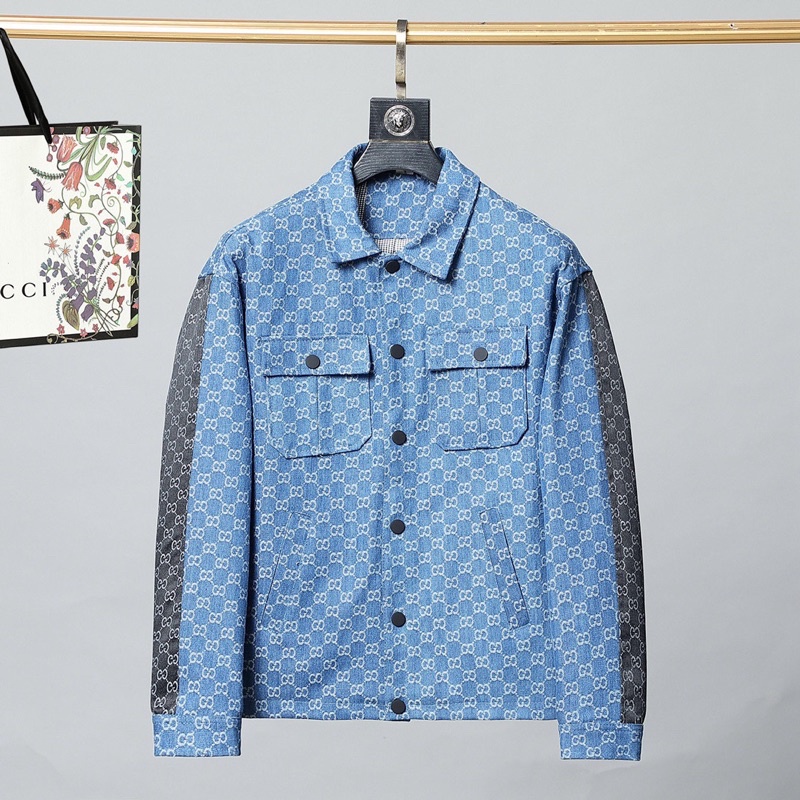 Áo khoác jeans nam có hai túi ngực hoạ tiết chữ thương hiệu Gucci GC cao cấp