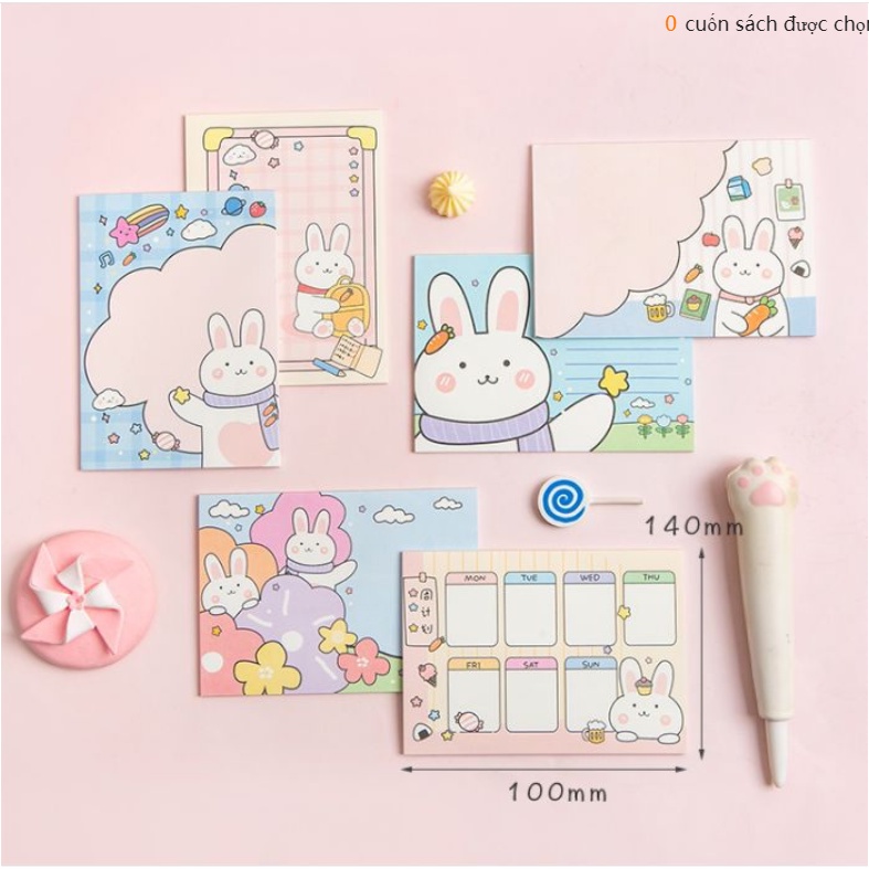 Giấy note cute ghi chú cao cấp mẫu hình Thỏ Happy Rabbit kute dễ thương set 30 tờ K75