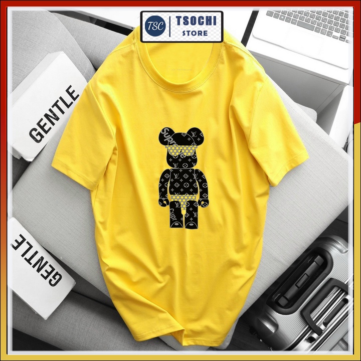 Áo thun nam tay ngắn cổ tròn chất phông cotton co dãn 4 chiều in hình Gấu LV mã GZ216