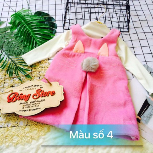 váy dạ mèo cho bé gái( tặng áo cotton len)