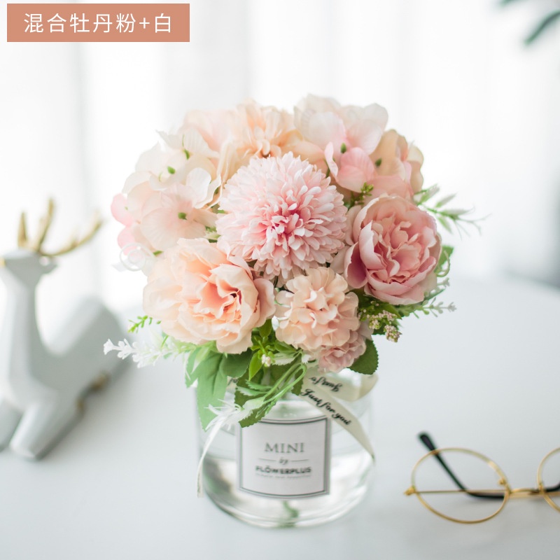 Bình hoa cắm sẵn giả cao cấp giống thật để bàn trang trí phòng ngủ mini phòng khách bàn làm việc