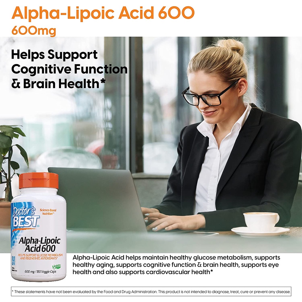 Doctor's Best Alpha-Lipoic Acid 600mg - Viên uống chống lão hóa, duy trì lượng đường trong máu, hỗ trợ tim mạch 180 viên
