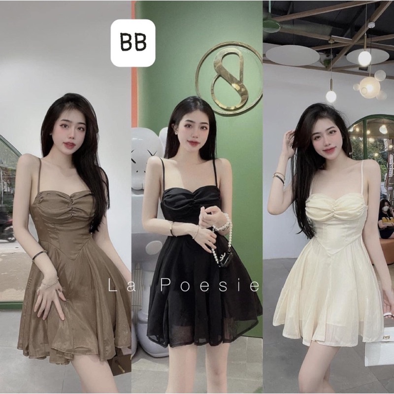 Váy hai dây vải tơ