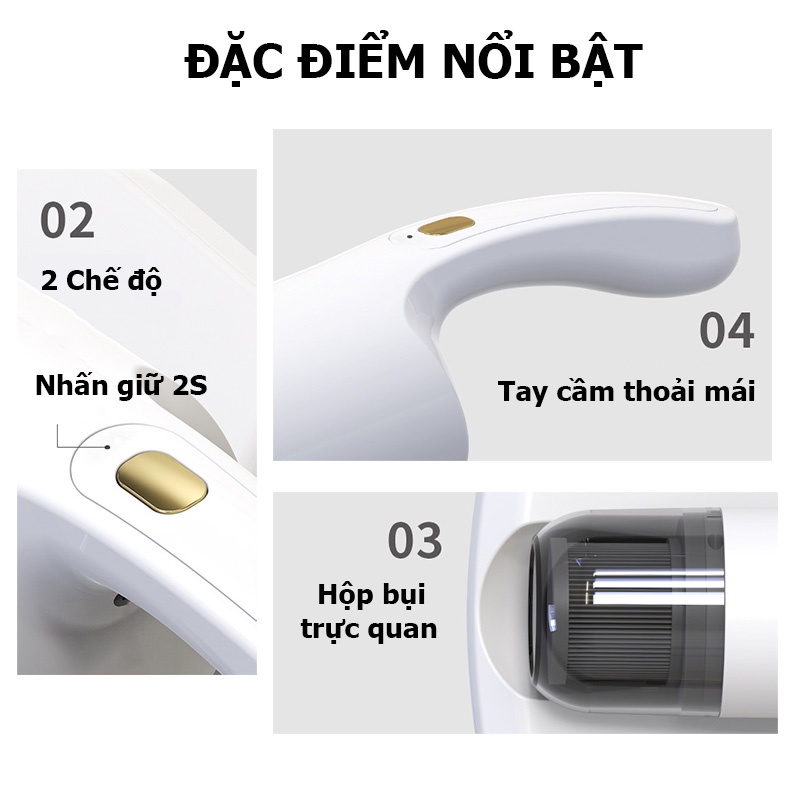 Máy Hút Bụi Chăn Ga Giường Đệm Sopha Máy Hút Bụi Cầm Tay Có Tia UV Diệt Khuẩn Hút Sạch Mọi Bụi Mịn