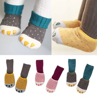Set vớ thuyền chống trượt in hình móng chân thú + vớ dài màu trơn xinh xắn cho bé