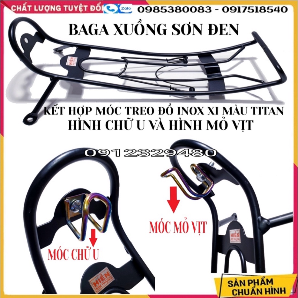 BaGa Xuồng  Inox 304, Sơn Đen, Xi Màu TiTan Mẫu Spark Kèm Móc Treo Đồ Lắp Cho Dòng Wave A 110