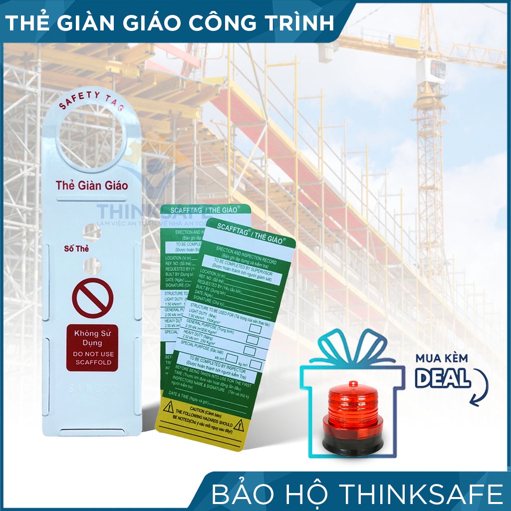 Thẻ treo giàn giáo xây dựng Thinksafe ghi chú, treo thang giàn công trình, ghi tên đơn vị thi công