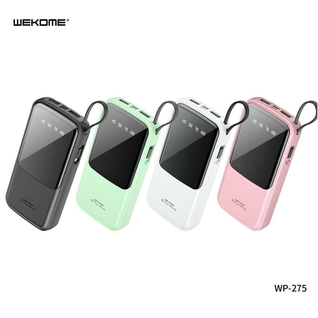 Pin sạc dự phòng đa năng weKome WP-275 10000mAh tích hợp sẵn dây sạc và giá đỡ sạc nhiều thiết bị cùng lúc