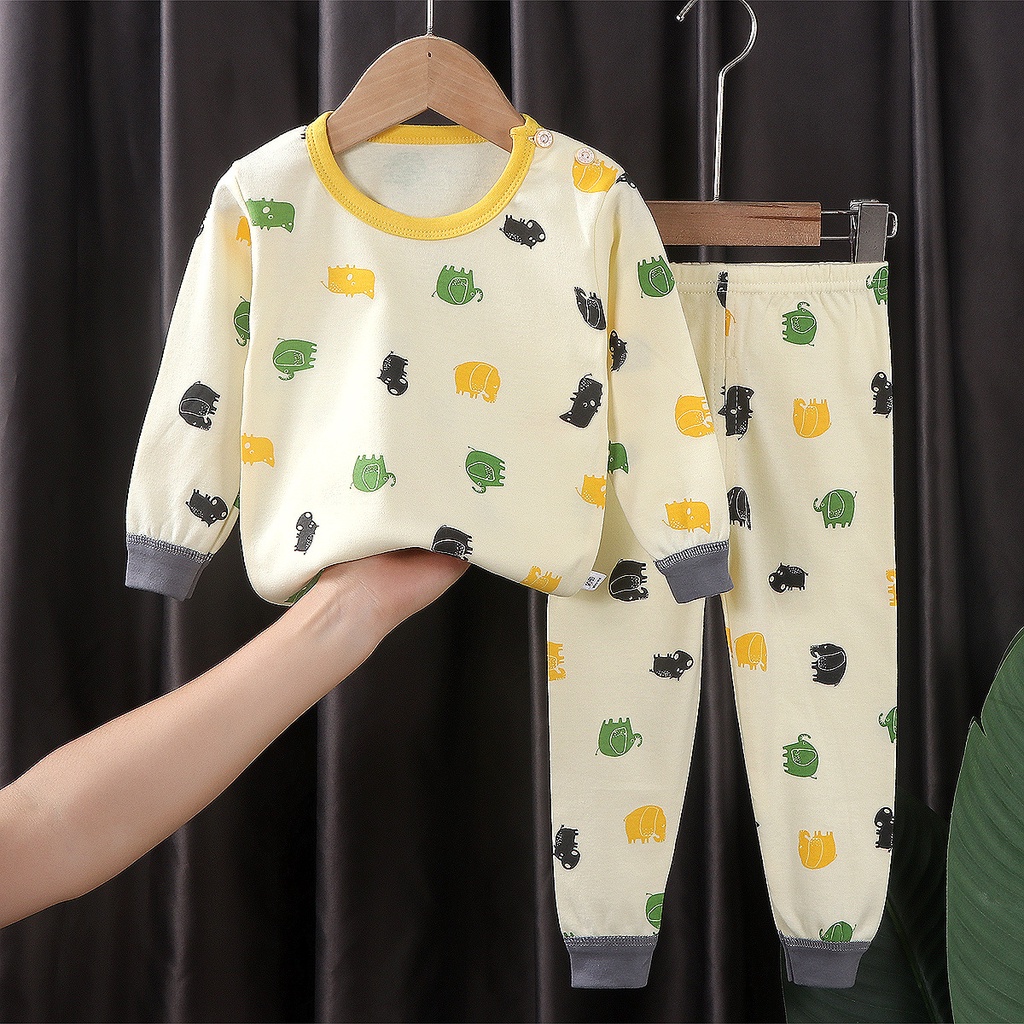 Bộ thu đông cho bé trai bé gái KiXi bộ dài tay cotton quảng châu hoạ tiết đẹp quần áo cho bé mặc nhà CMQAD07