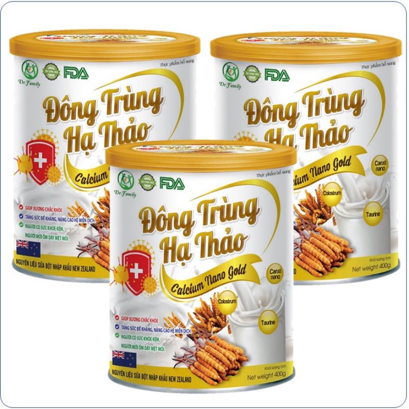 Sữa bột ĐÔNG TRÙNG HẠ THẢO Calcicum Nano Gold_Giúp tăng cường sức đề kháng, nâng cao miễn dịch_Hộp 400g