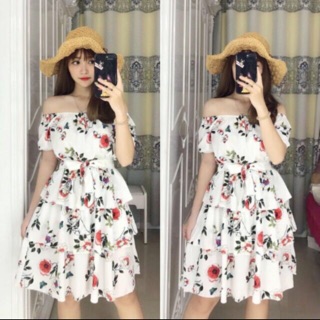 Đầm voan lụa hoa 3 tầng