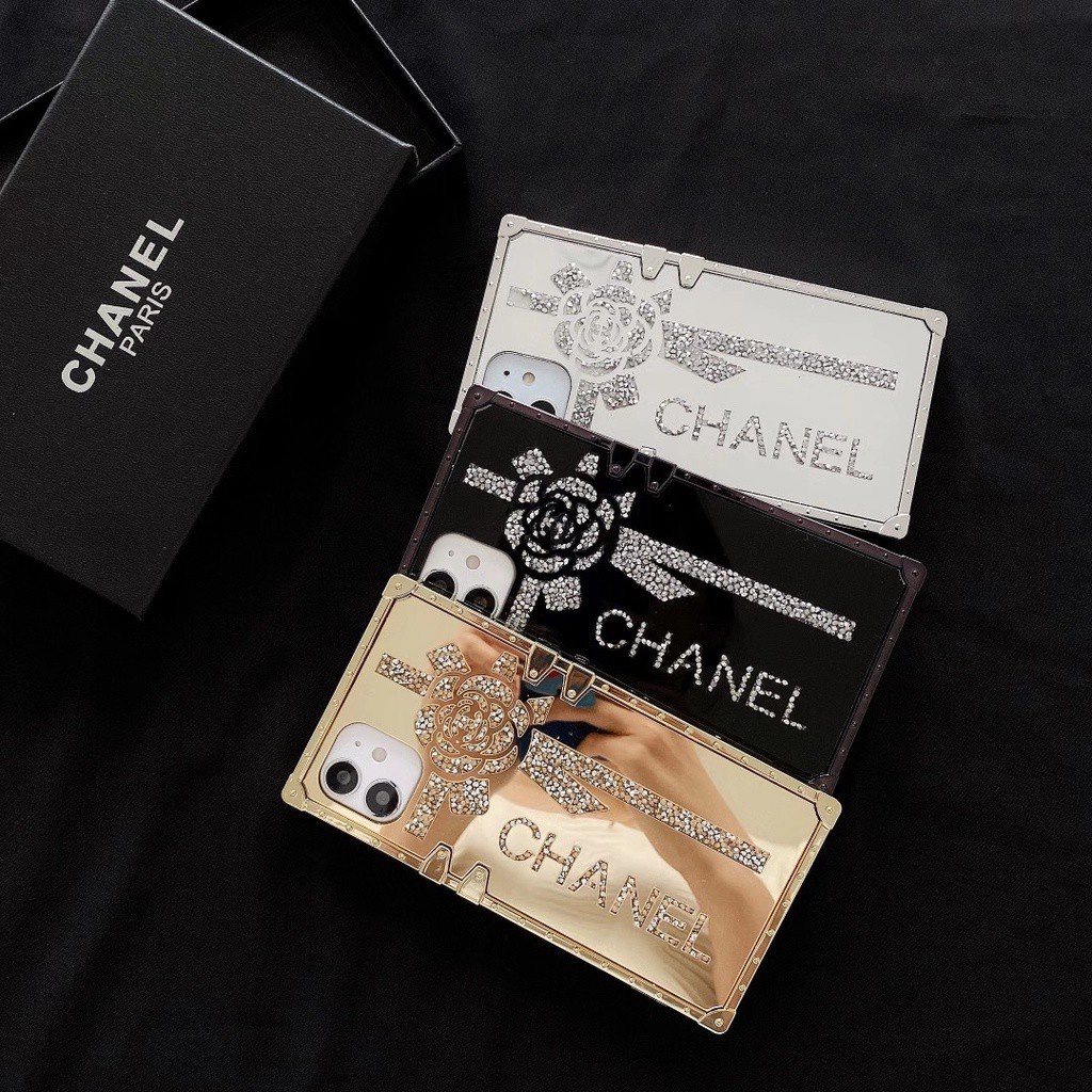 Ốp Điện Thoại Mềm Lấp Lánh Hình Vuông Họa Tiết Chanel Cho iphone 12 11 13 Pro Max 7 8 Plus X XS XR SE