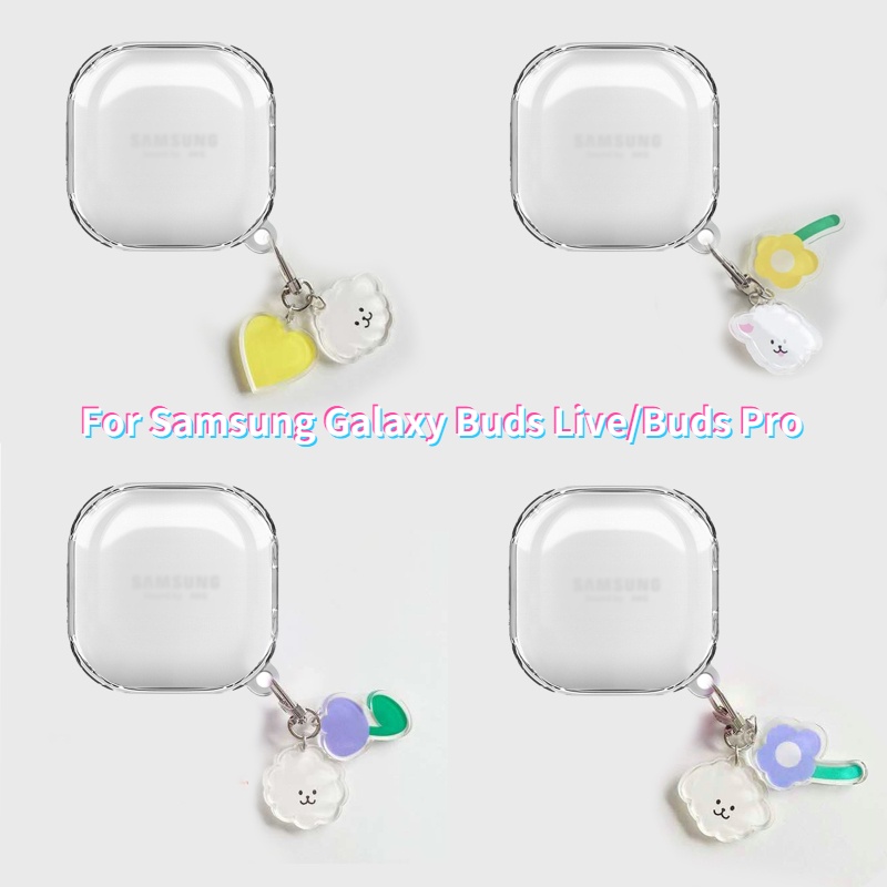 Vỏ bảo vệ hộp sạc tai nghe samsung galaxy buds live / buds pro bằng silicon trong suốt gắn móc khóa kiểu Hàn Quốc