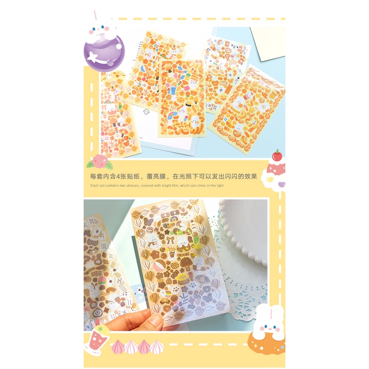 Peach 4Pcs Lace ribbon Heart stopped sticker Journal Scrapbook Decor Sticker