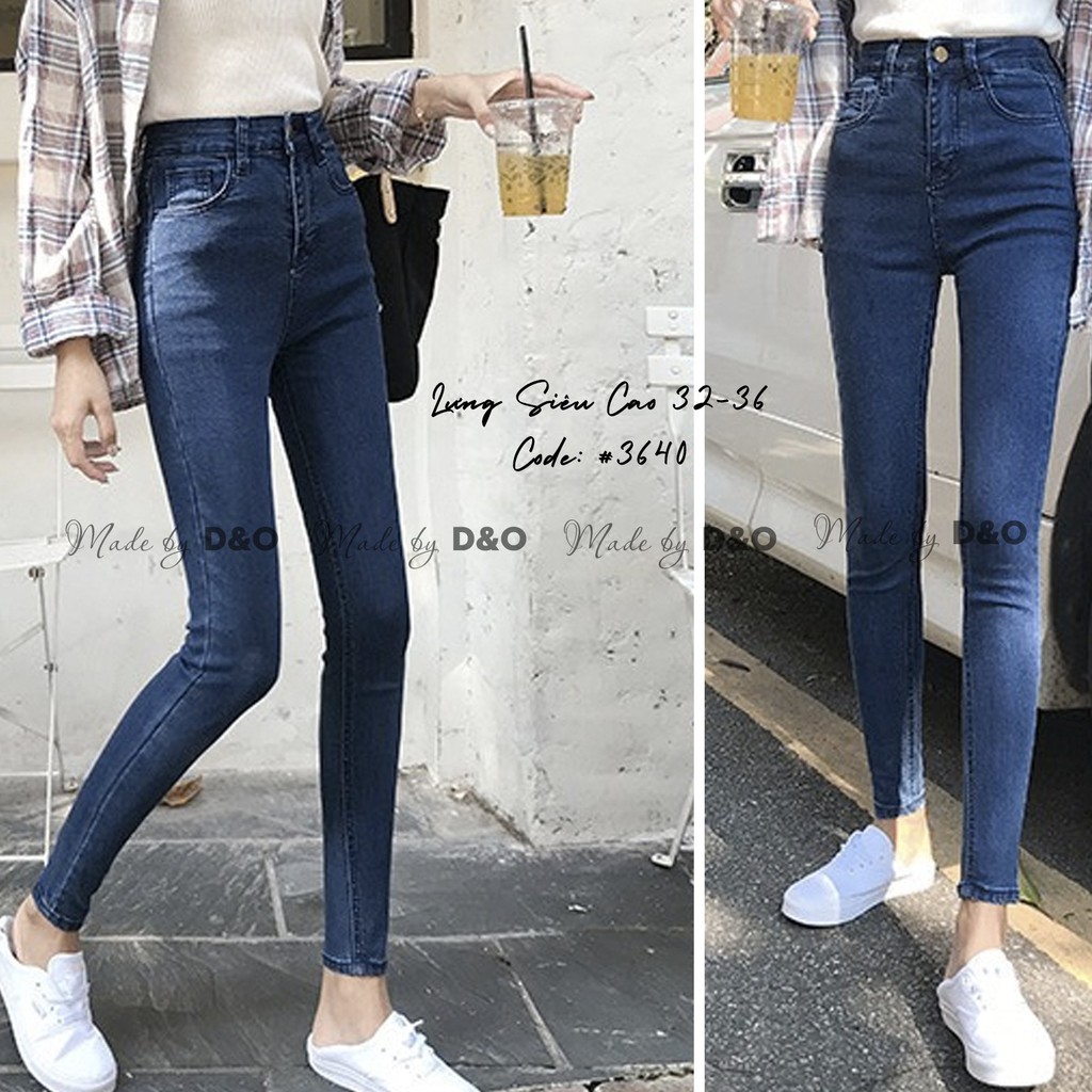 Quần Jeans Xanh Trơn Đậm / Rách Gối Size ĐẠI - Lưng Cao - Hàng siêu co giãn QJ007 [TIEMDOJEAN]