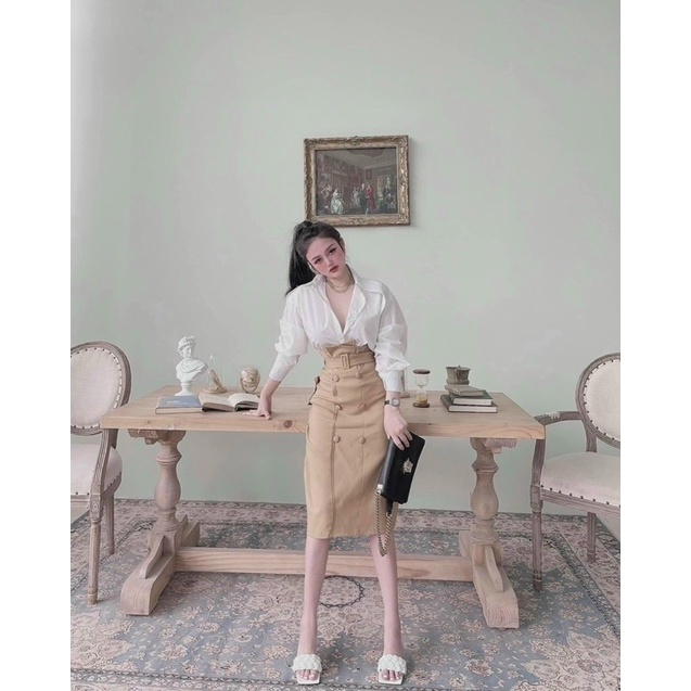 g12- Set áo sơ mi trắng, chân váy bút chì