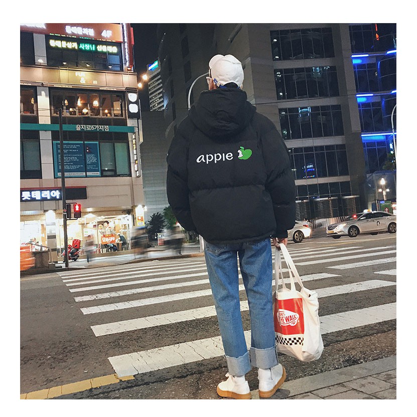 ÁO PHAO NAM APPLE TRÁI TÁO MÀU ĐEN DÁNG RỘNG ULZZANG