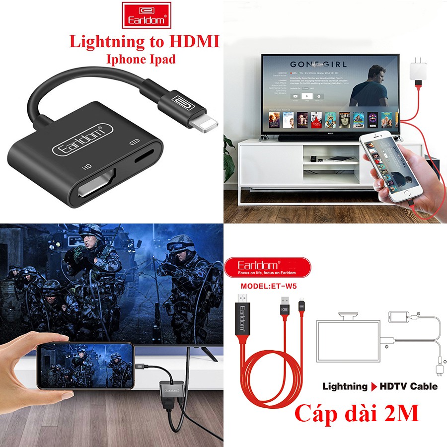 [Mã ELORDER5 giảm 10K đơn 20K] Cáp Lightning to hdmi adapter và USB Type C sang HDMI