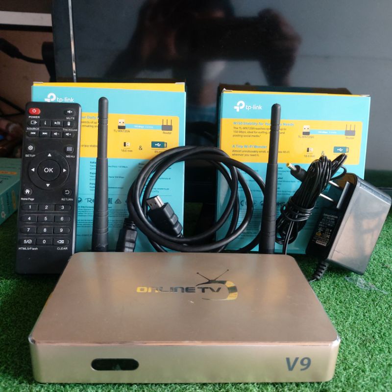 Android box OnlineTV V9 có Wifi, Ethernet, HDMI đầy đủ phụ kiện đẹp 90%