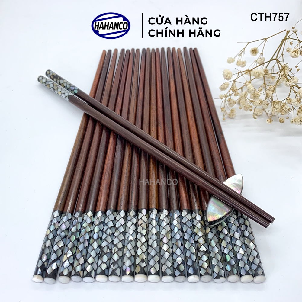Đũa Gỗ Trắc Đầu Cẩn Xà Cừ Vảy Rồng HAHANCO (10 đôi) Kháng Khuẩn Siêu Sạch - CTH757