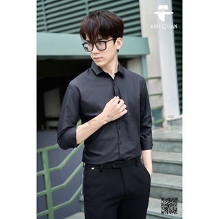 Sơ mi nam màu đen vải cotton lụa mềm mịn