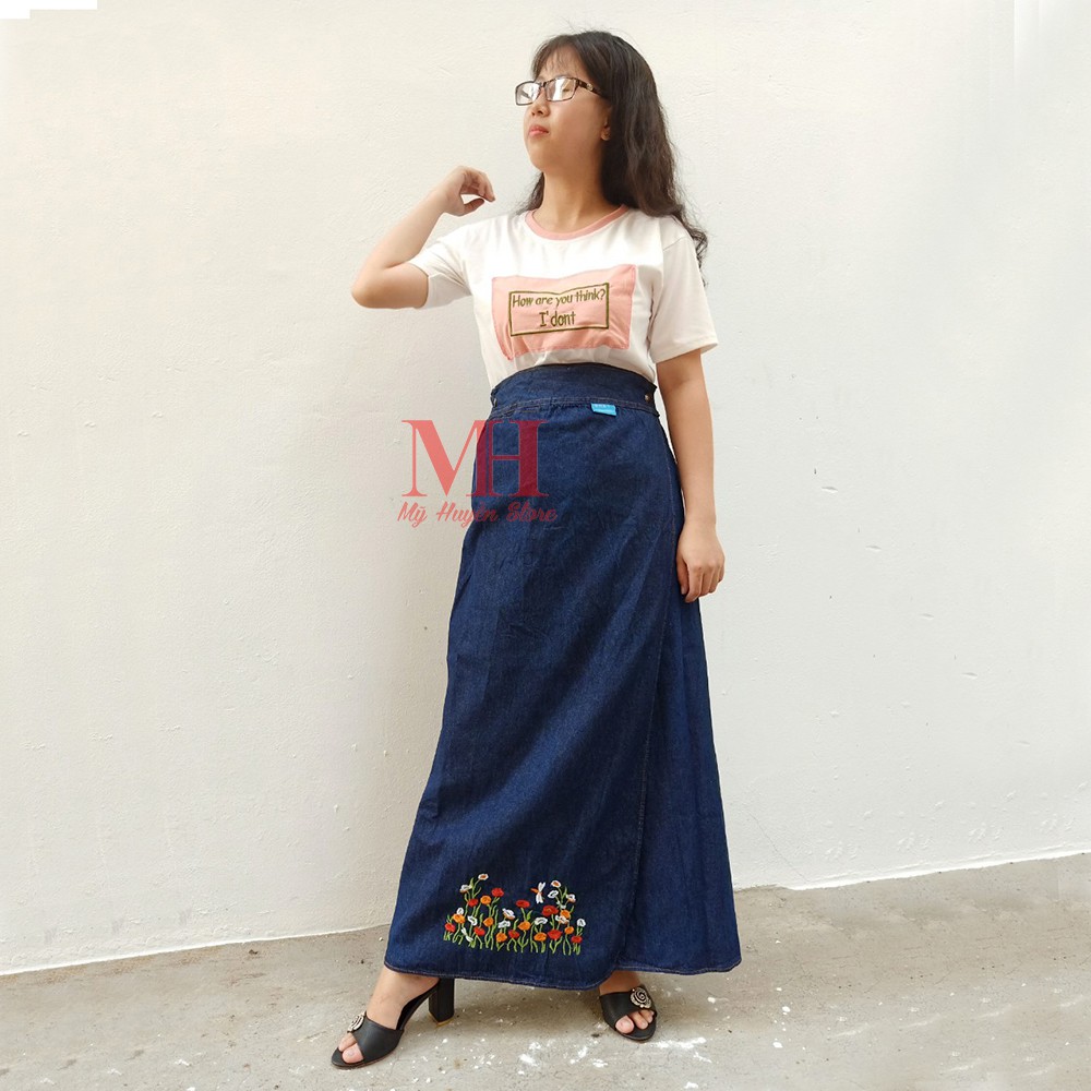 [ Ảnh Tự Chụp ] Váy Quần Chống Nắng Thông Minh Chất Liệu Jean Mềm Cho Xe Số, Xe Ga, Ngồi Sau Thêu Hoa Thu Hải Đường | BigBuy360 - bigbuy360.vn