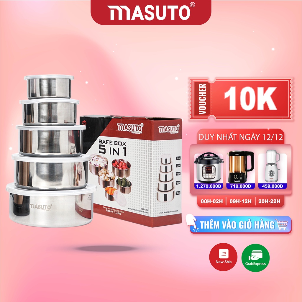 Bộ 5 Hộp Đựng Thực Phẩm Inox Masuto Công Nghệ Nhật Bản