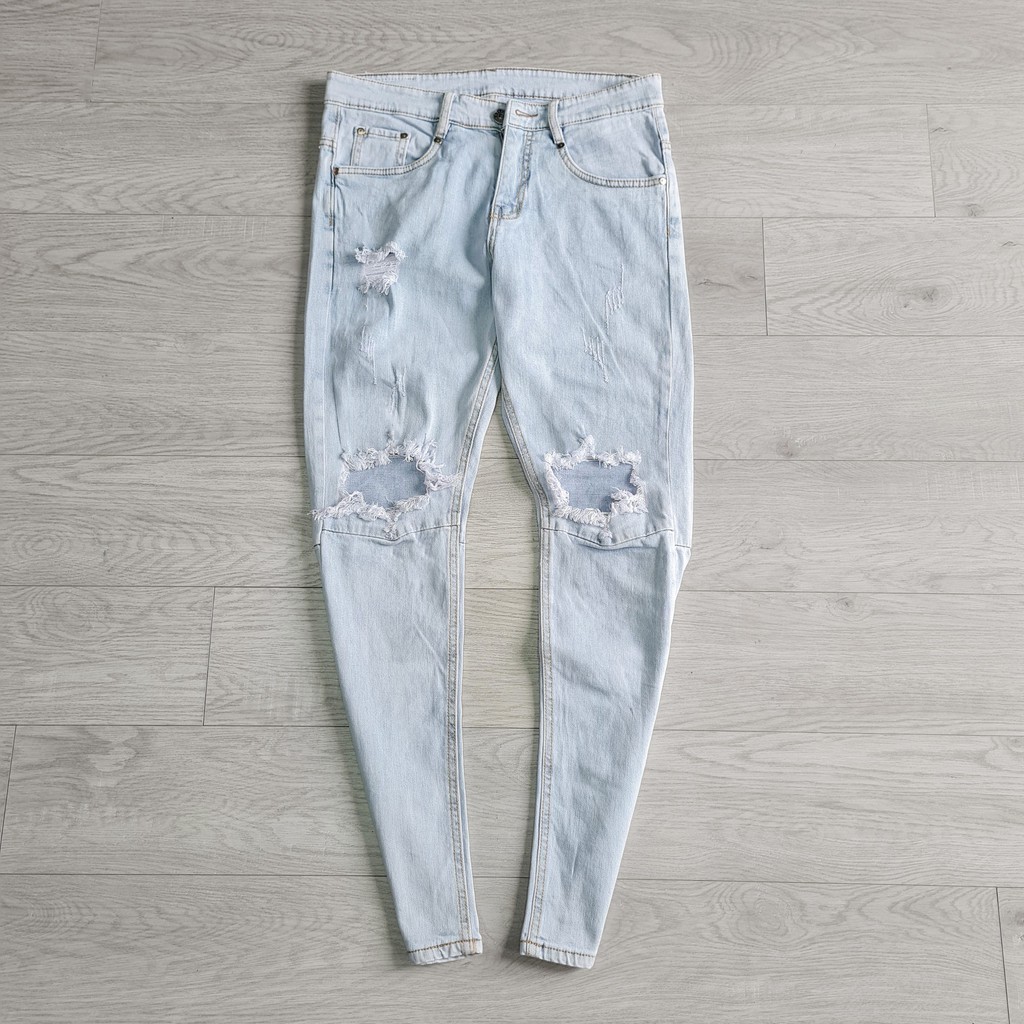 Quần jean nam rách gối xanh zipper (QJ3) | BigBuy360 - bigbuy360.vn